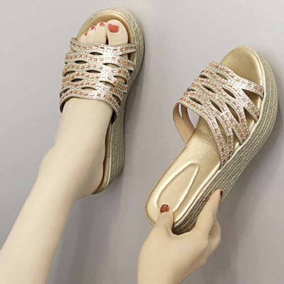 WASHWEPE 1 Pair Golden Platform Sandals Women Comfortable Arch Support Casual Summer Style Work Wear