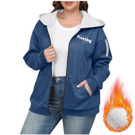 Fanxing Yes I m Still Freezing Me 24.7 Full Zip Hoodie Women Oversized Sherpa Lined Jackets Long Sleeve Cozy Warm Coat Casual Comfy Thermal Outerwear Navy 4XL