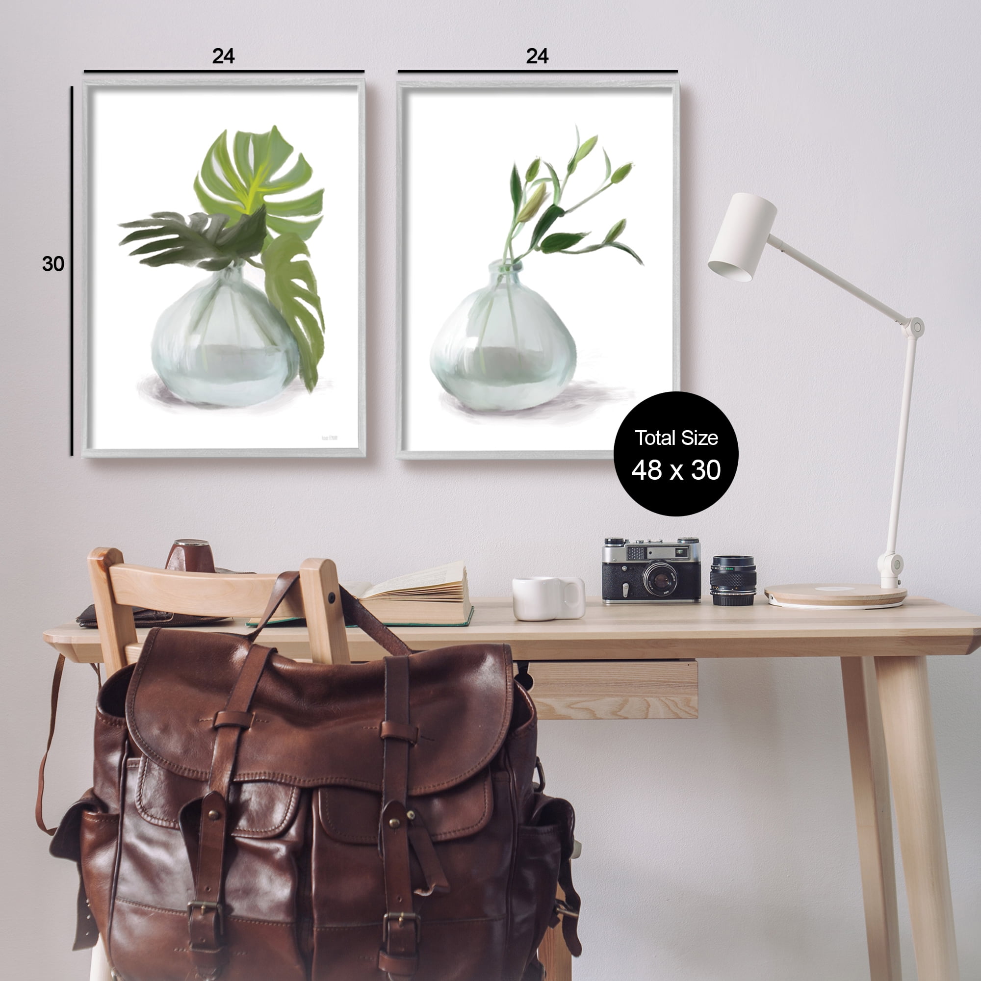 Stupell Simple Monstera Plant Leaf Sprigs Botanical & Floral Painting Gray Framed Art Print Wall Art, Set of 2