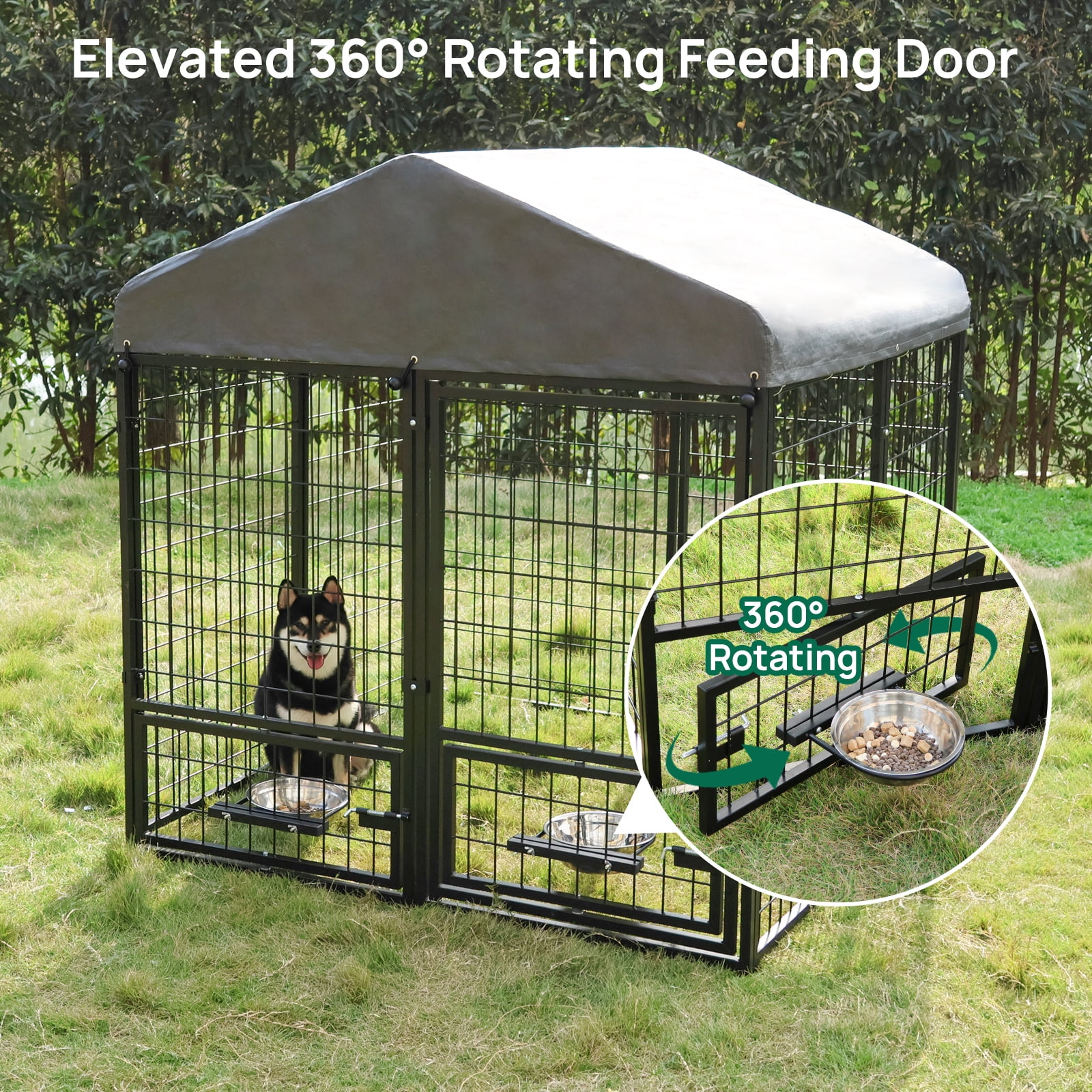 Dog Kennel Outdoor with Roof,4.5 x4.5 x4.9 ft Large Metal Dog Enclosure with Lockable Door for Small/Medium Dogs