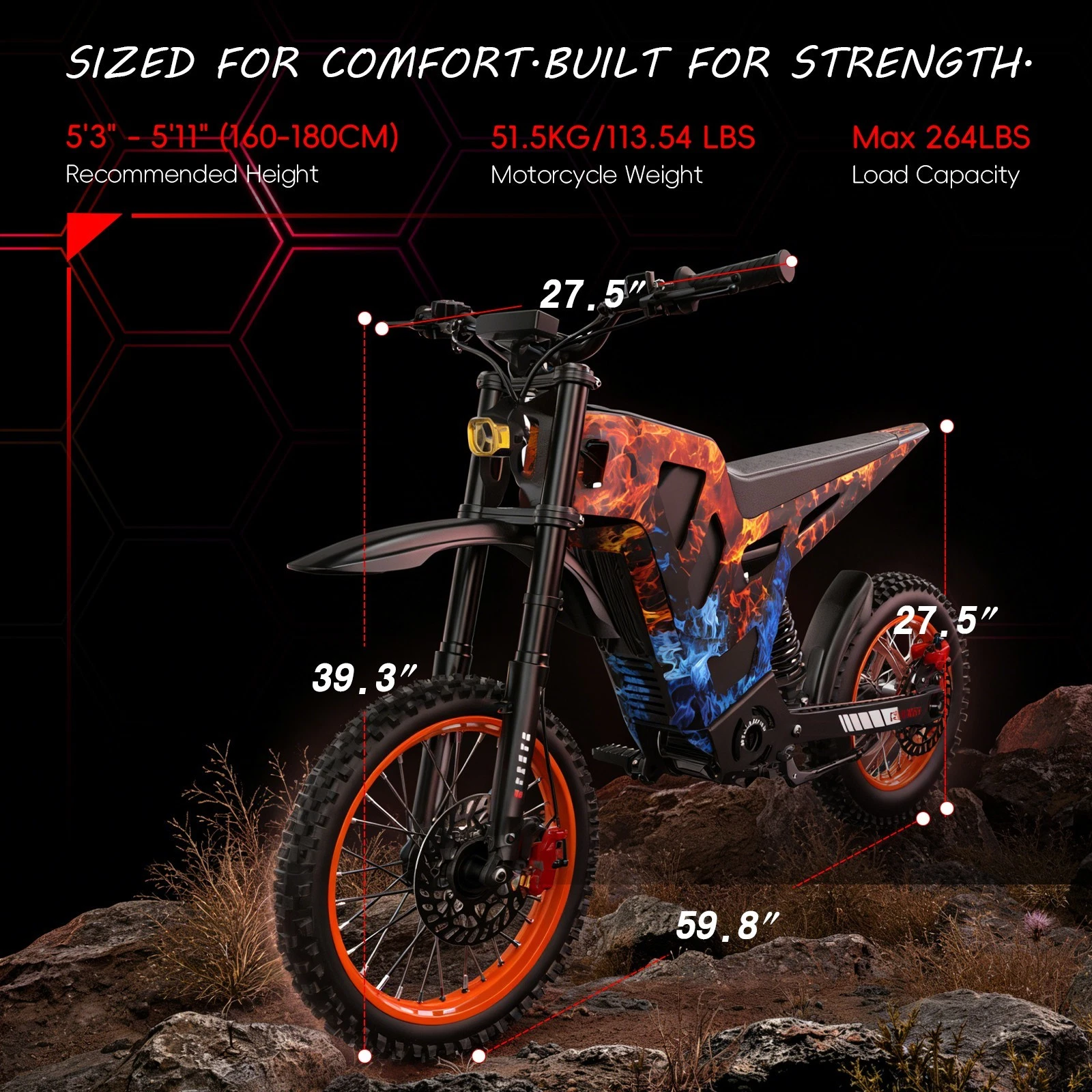 GOLUCKY Electric Dirt Bike for Teens Adults, 3000W Motor, 38MPH & 48Mile, 48V/21AH Removable Battery, 14"/12" Fat Tire, Hydraulic off-Road for Age 13+