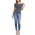 thumbnail image 2 of INSPIRAR CHIC Blusa de Mujer de Manga Corta Off the Shoulder de Largo a la Cadera en Color S Gris Oscuro, 2 of 5