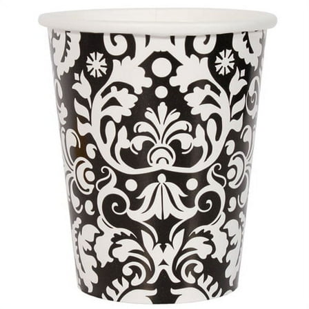 9oz Damask Paper Cups, Black, 8ct