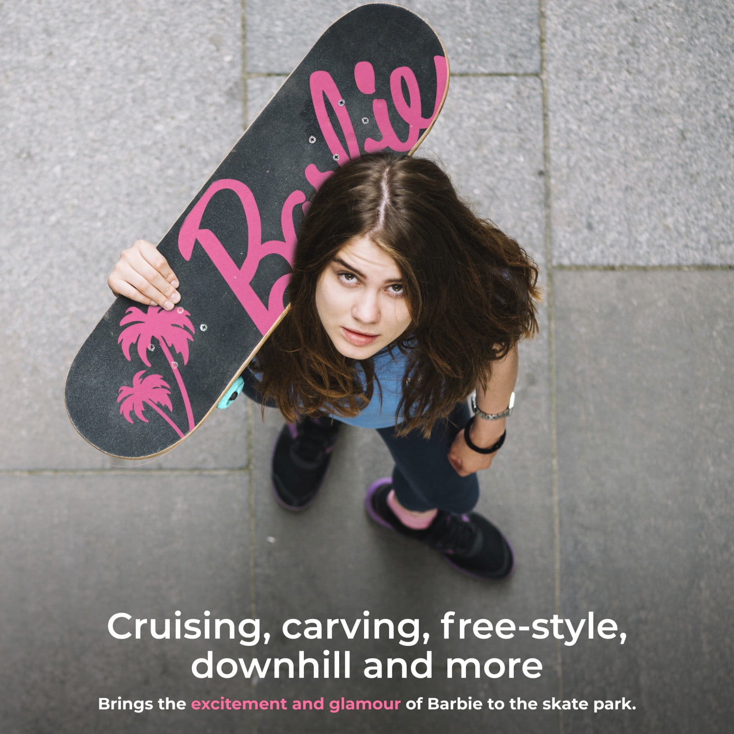 Barbie Malibu Beach 31" Complete Skateboard, Pink Checkered, Kids Ages 6+, Pink