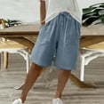 thumbnail image 4 of LOVZFMLL Women's Casual Shorts for Summer Lounge Outdoor Knee Length Long Shorts Elastic Waist Pockets Solid Running Shorts Blue L, 4 of 9