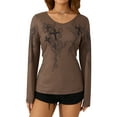 thumbnail image 2 of Womenacute;s T-Shirts Cross Wings Print Long Sleeves Shallow V Neck Design Streetwear, 2 of 10