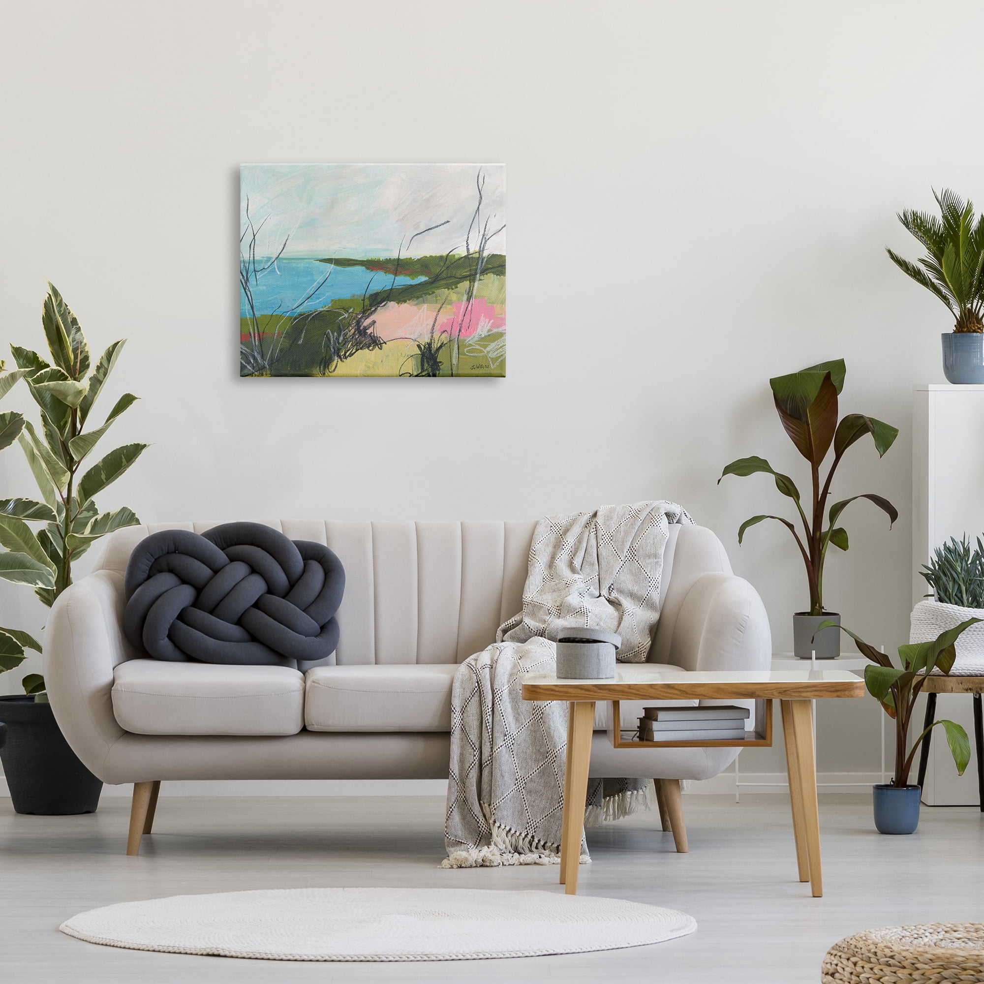 Stupell Industries Blue Ocean Coast Landscape Scratch Line Abstraction Nature Painting Gallery Wrapped Canvas Print Wall Art, 24 x 30