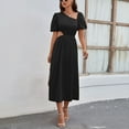 thumbnail image 7 of Taqqpue Summer Dresses for Women Loose Novelty Skew Collar Midi Dress Short Puff Sleeve Sundress Elegant Cutout Solid Color Cocktail Dress, 7 of 7