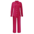 thumbnail image 5 of felwors 2 Piece Outfits for Women Casual Lounge Sets Long Sleeve Button Down Shirts and Wide Leg Pants Sets Tracksuit Hot Pink, M, 5 of 5