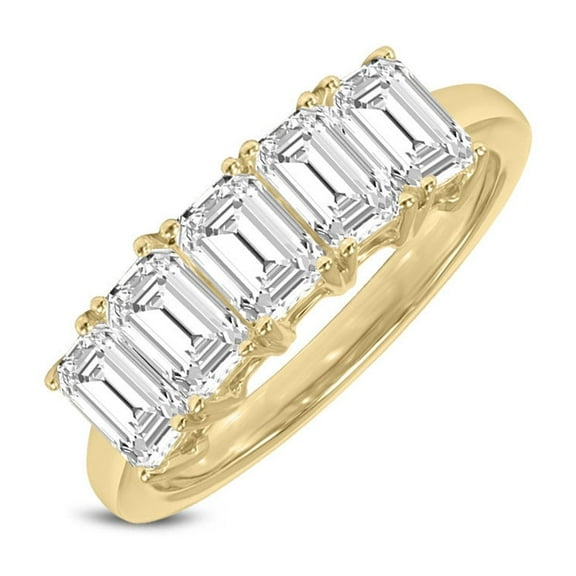 TimeLe$$ Classics 14K Yellow Gold Round Lab Grown Diamond Ladies Five Stone Wedding Anniversary Stackable Ring Band - 0.75 CTTW (Ring Size: 9.5)