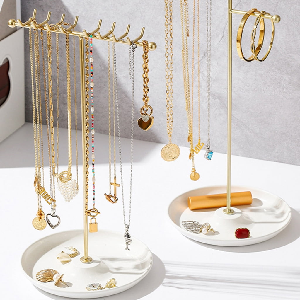Geemin Multipurpose Metal Necklace and Bracelet Organizers Clear Jewelry Stand with Hanging Rack Home Accessory Decoration
