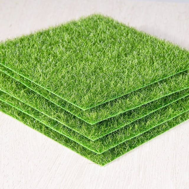 Jinsinto 5 PCS Mini Artificial Lawn Miniature Square Artificial Turf 15x15cm Synthetic Grass Mat Square Fake Lawn