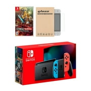 Nintendo Switch Neon Red Blue Joy-Con Console Hyrule Warriors: Age of Calamity Bundle, with Mytrix Tempered Glass Screen Protector - Improved Battery Life Console with 2020 New Game