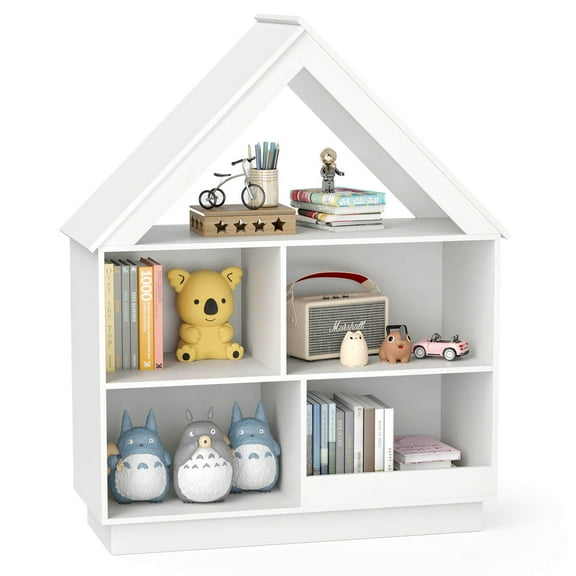 Costway Wooden Kids Dollhouse Bookshelf with Open Shelves Anti-toppling System Bookcase White