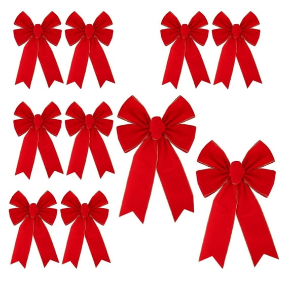 10Pcs Red Bows Christmas Tree Decorations,13x9In Red Christmas Bows for Tabletop Decoration,Holiday Decorative with Glitter Gold Edge for Party Supplies