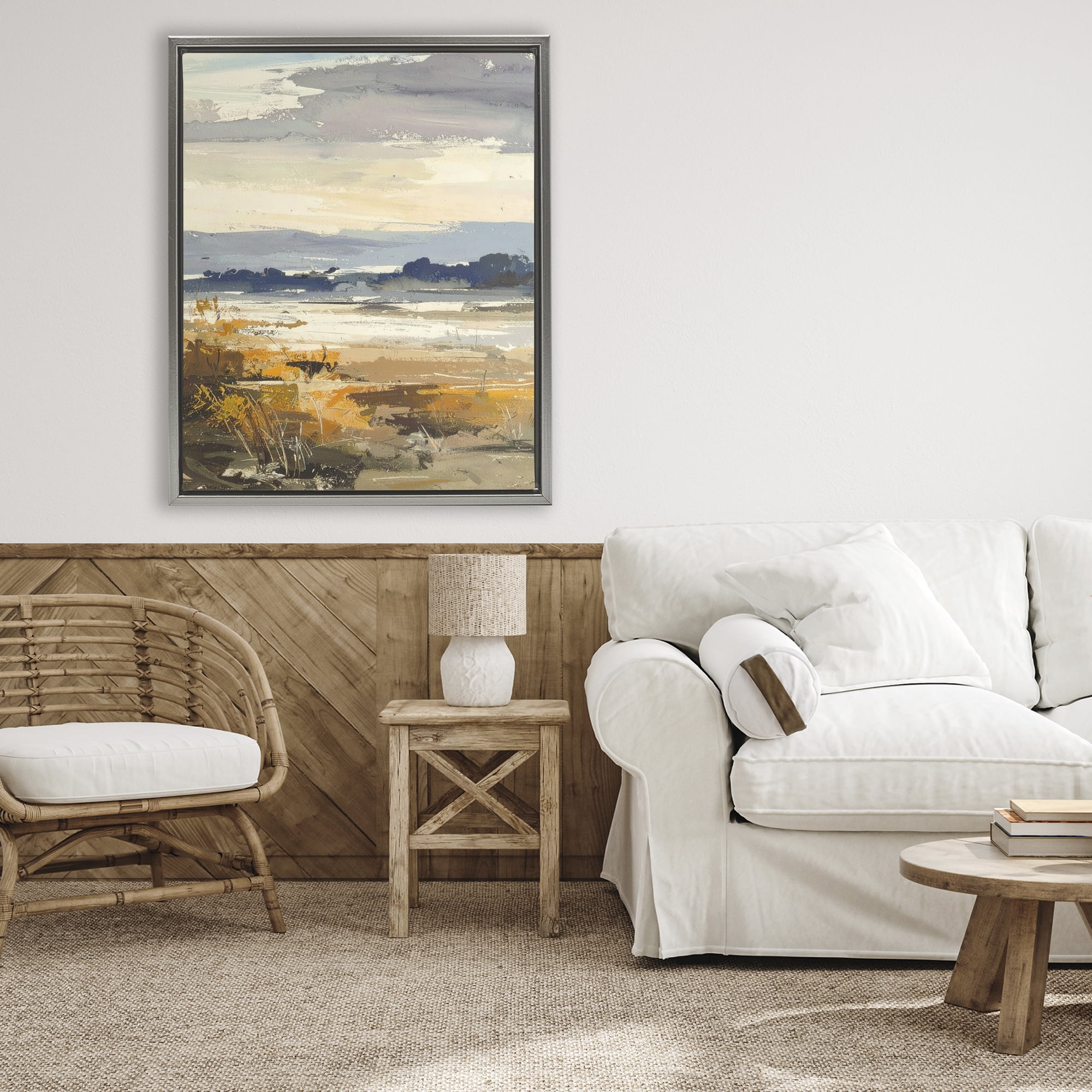 Stupell Industries Distant Horizon Abstract Gray Framed Floater Canvas Wall Art, design by Alonza Saunders