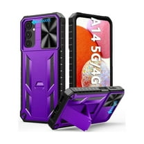 FU1999 Case for Samsung Galaxy A14-5G: Military Grade Drop Proof Protection Rugged Protective A14 Cell Phone Cover with Built-in Kickstand & Slide - Shockproof TPU Matte Textured Tough Cases - Purple