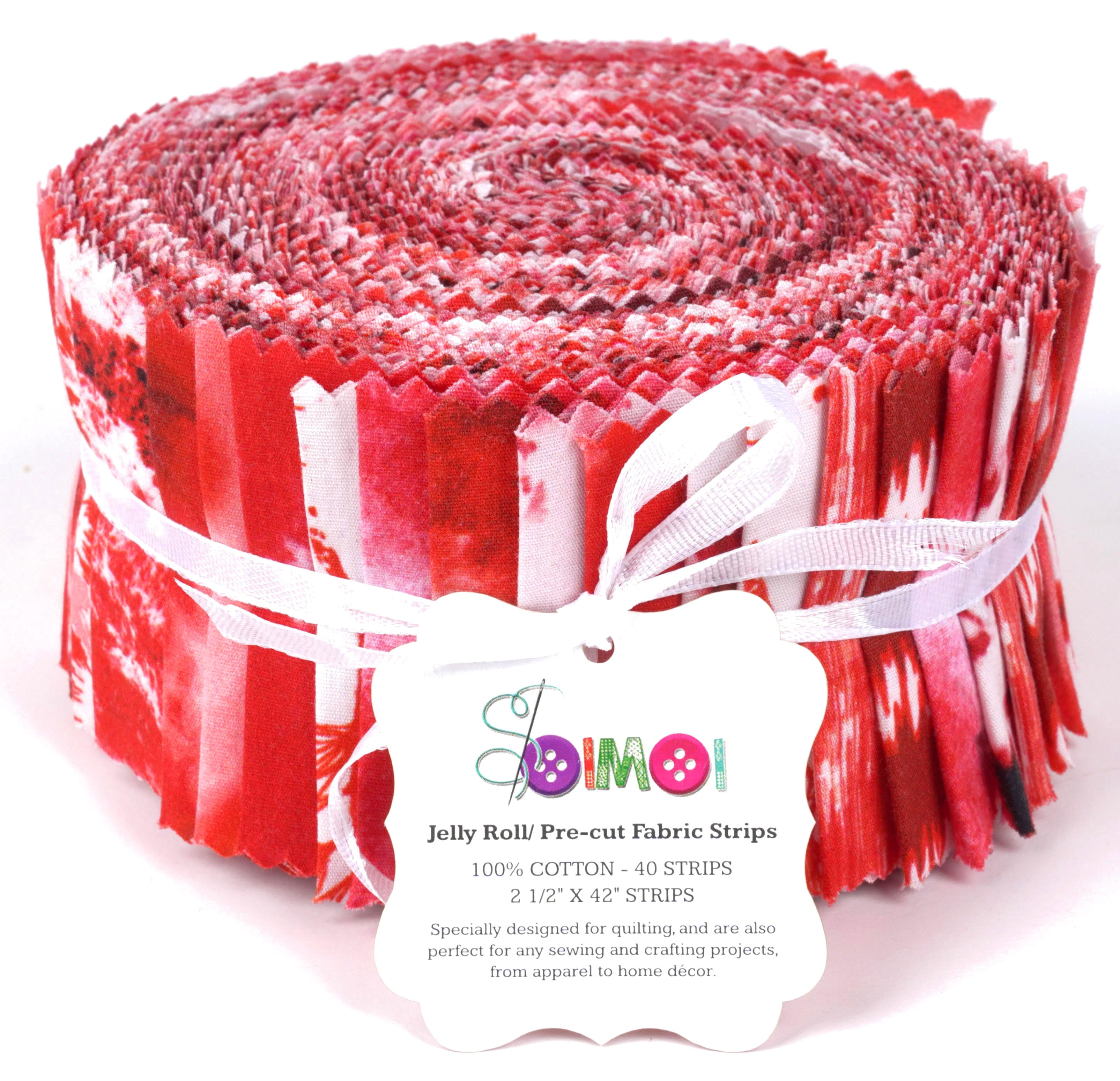 Soimoi 40Pcs Tie Dye Print Cotton Precut Fabrics For Quilting Craft Strips 2.5x42inches Jelly Roll - Red
