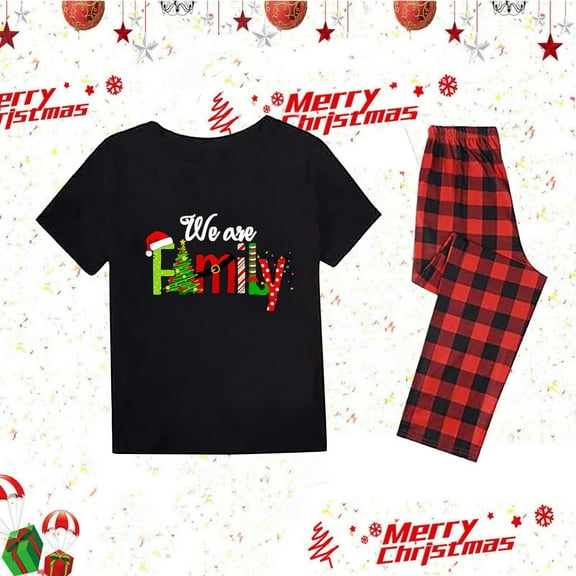 Unisex Family Men Christmas Pajamas Funny Cute Deer Graphic Short Sleeve Top & Long Pj Pants Polyester