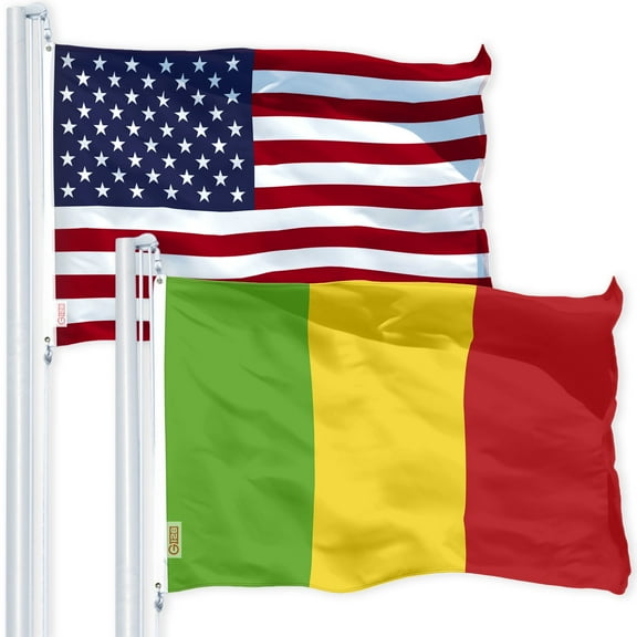 G128 Combo Pack: USA American Flag 3x5 Ft 150D Printed Stars & Mali Flag 3x5 Ft 150D Printed