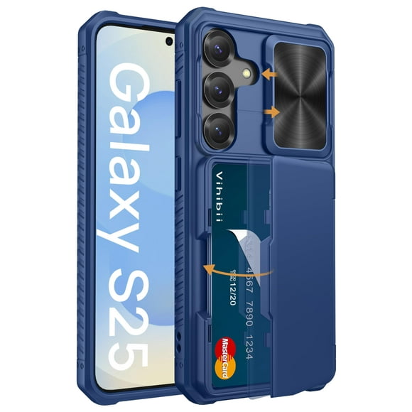 Funda de teléfono Vihibii para Samsung Galaxy S25 con tarjetero, color azul