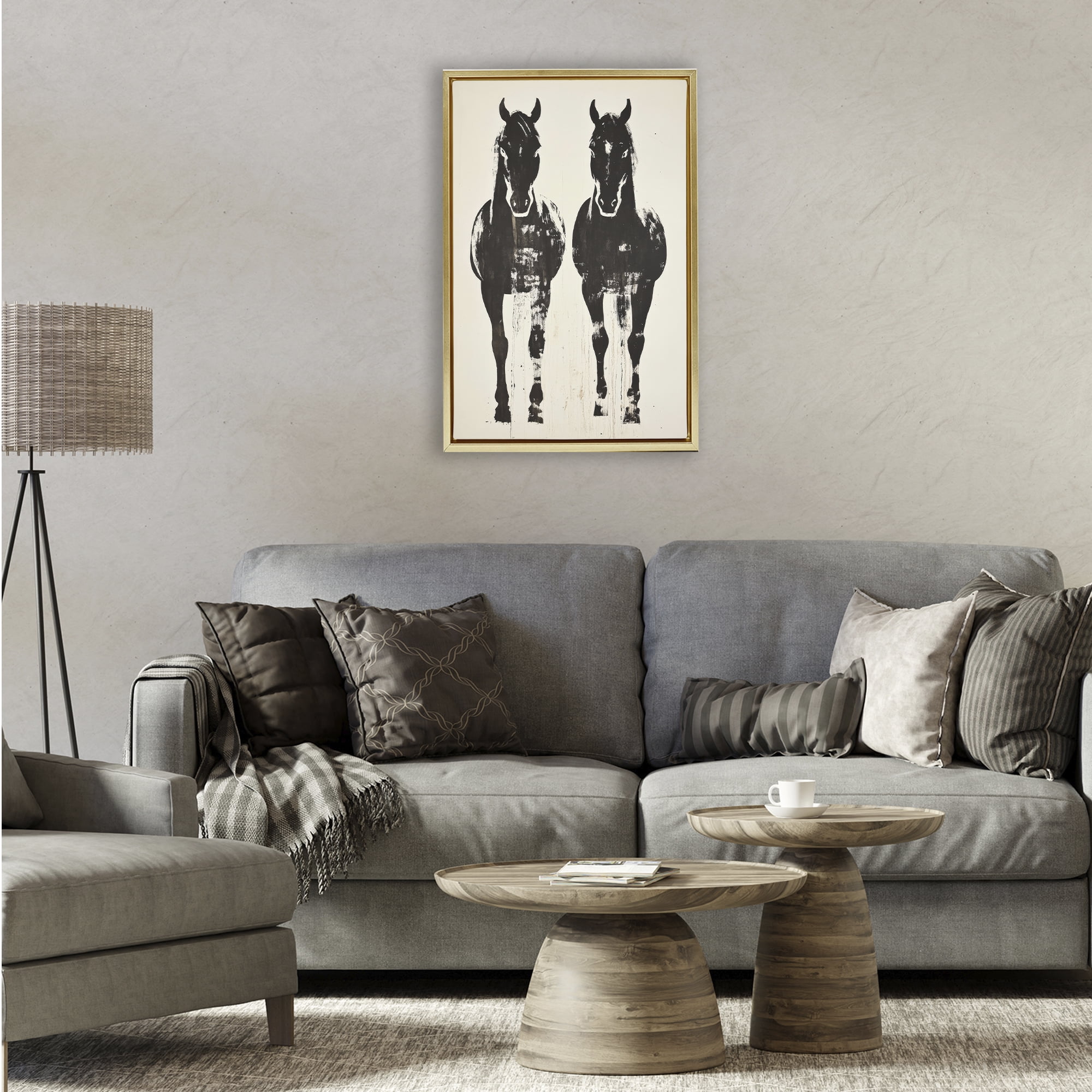 Stupell Industries Silhouetted Horse Couple Gold Framed Floater Canvas Wall Art, design by Petal Prints Design