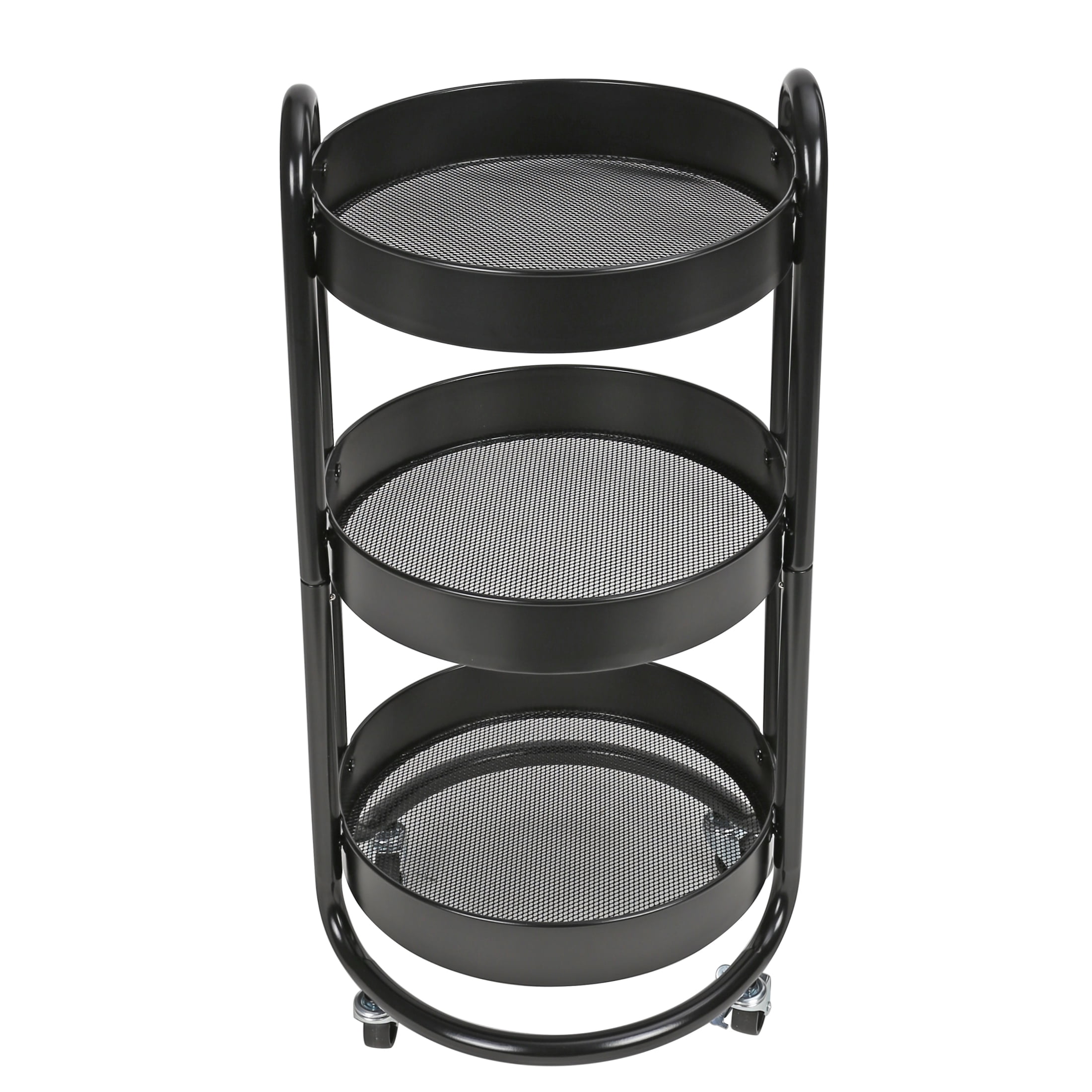 Mainstays 3 Tier Round Metal Utility Cart, Rich Black, Easy Rolling