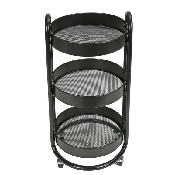 Mainstays 3 Tier Round Metal Utility Cart, Rich Black, Easy Rolling