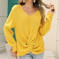 thumbnail image 2 of Suéter de mujer Jersey de punto de manga larga Jersey de punto con cuello en V Color puro para otoño invierno Amarillo M, 2 of 6
