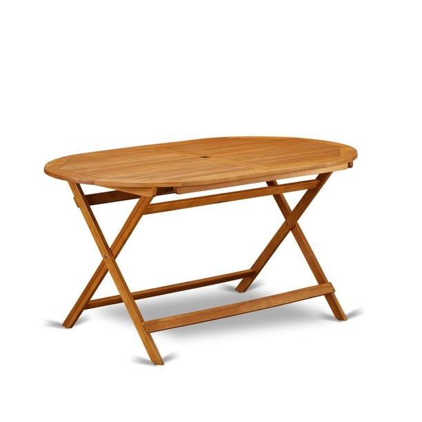 East West Furniture Bditfna Oval Foldable Patio Acacia Solid Wood Dining Table Natural Oil Finish Walmart Com Walmart Com