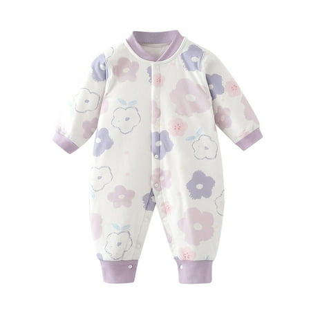 

Zhuashum Baby Girls Romper Toddler Cartoon Pattern Jumpsuit Round Neck Long Sleeve Outfits Holiday Fall Winter Sweet Daily Wears Purple 9-18 Months