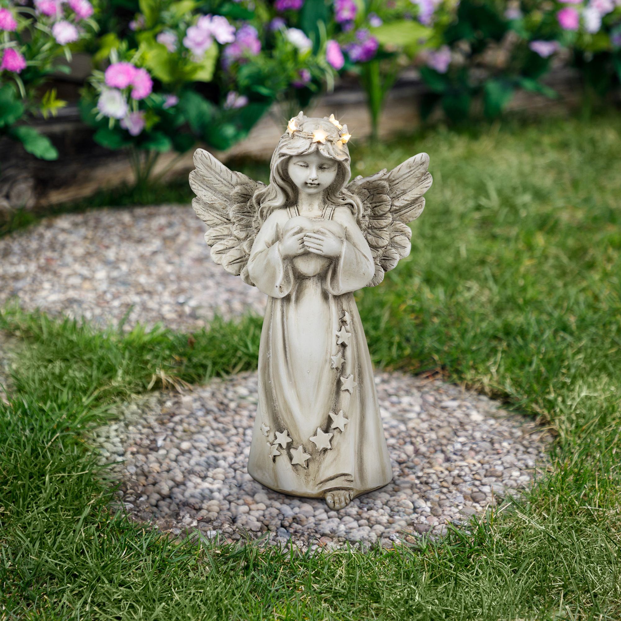 LED Lighted Angel Holding Heart Statue - 11.75"