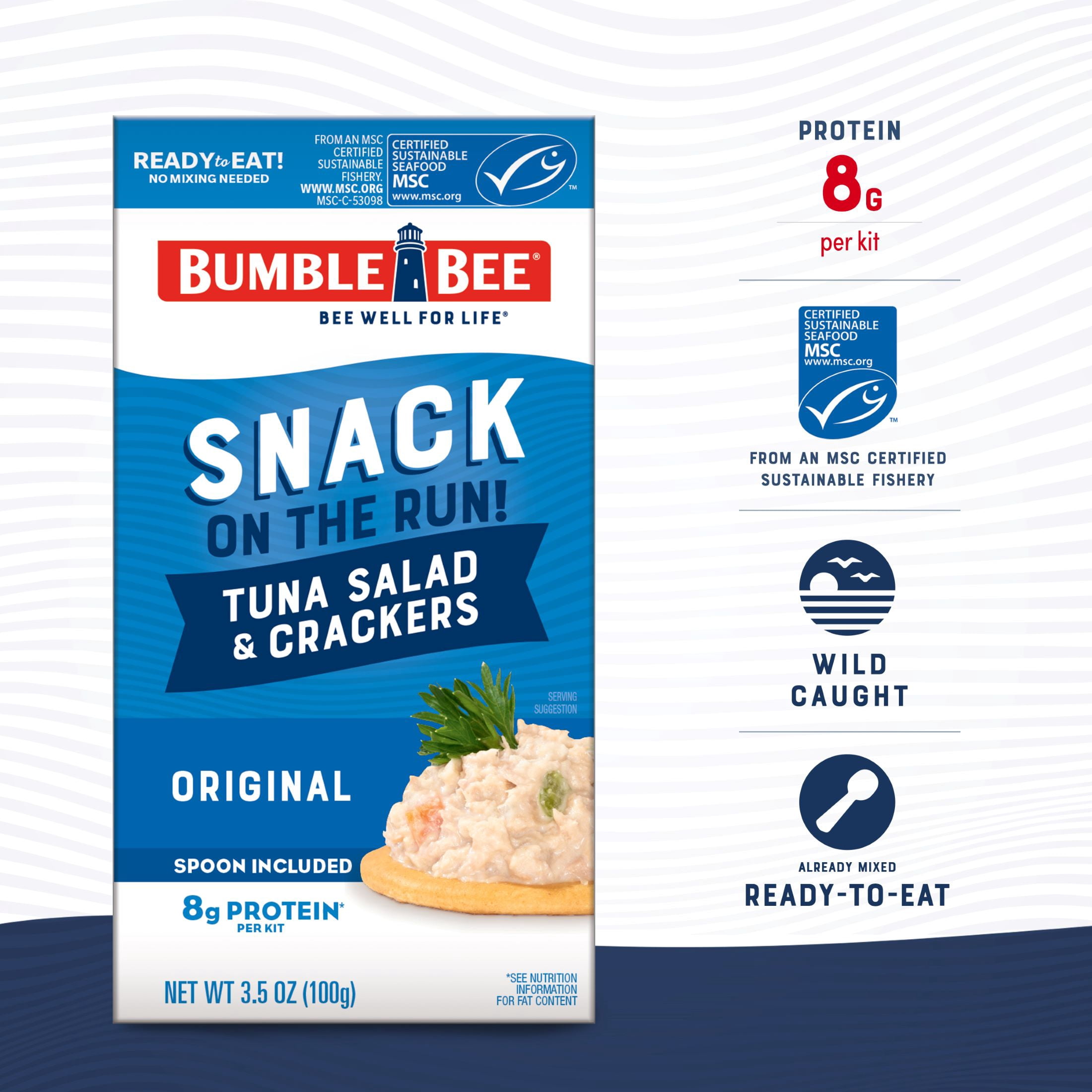 (3 pack) Bumble Bee Snack on The Run Tuna Salad with Crackers Kit, Wild Caught, Ready to Eat, 8g Protein per Serving, Shelf Stable Box, 3.5 oz (Pack of 3)