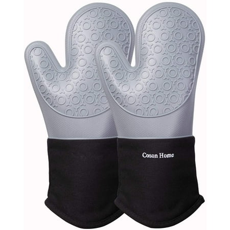HOMWE Silicone Oven Mitt, Oven Mitts with Quilted Liner, Heat Resistant Pot  Holders, Slip Resistant Flexible Oven Gloves, Gray, 1 Pair, 13.7 Inch