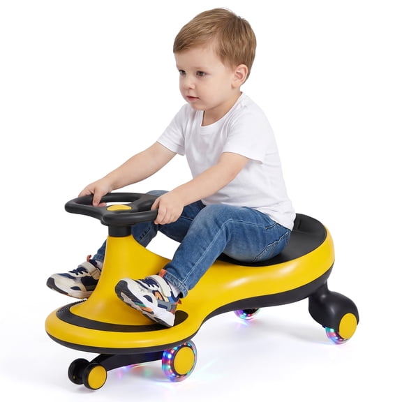 Gymax High Bounce Wiggle Car for Kids Swing Car Indoors & Outdoors for Toddlers Kids Yellow