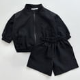thumbnail image 4 of DHFJKG Outfit Boys Girls Summer Outfits 2 Piece Set UPF Sun Zip Long Sleeve Stand Collar Jacket With Shorts Toddler Kids Casual Wear Lightweight Breathable For 1-8 Years Solid Color Comfort Suit, 4 of 4