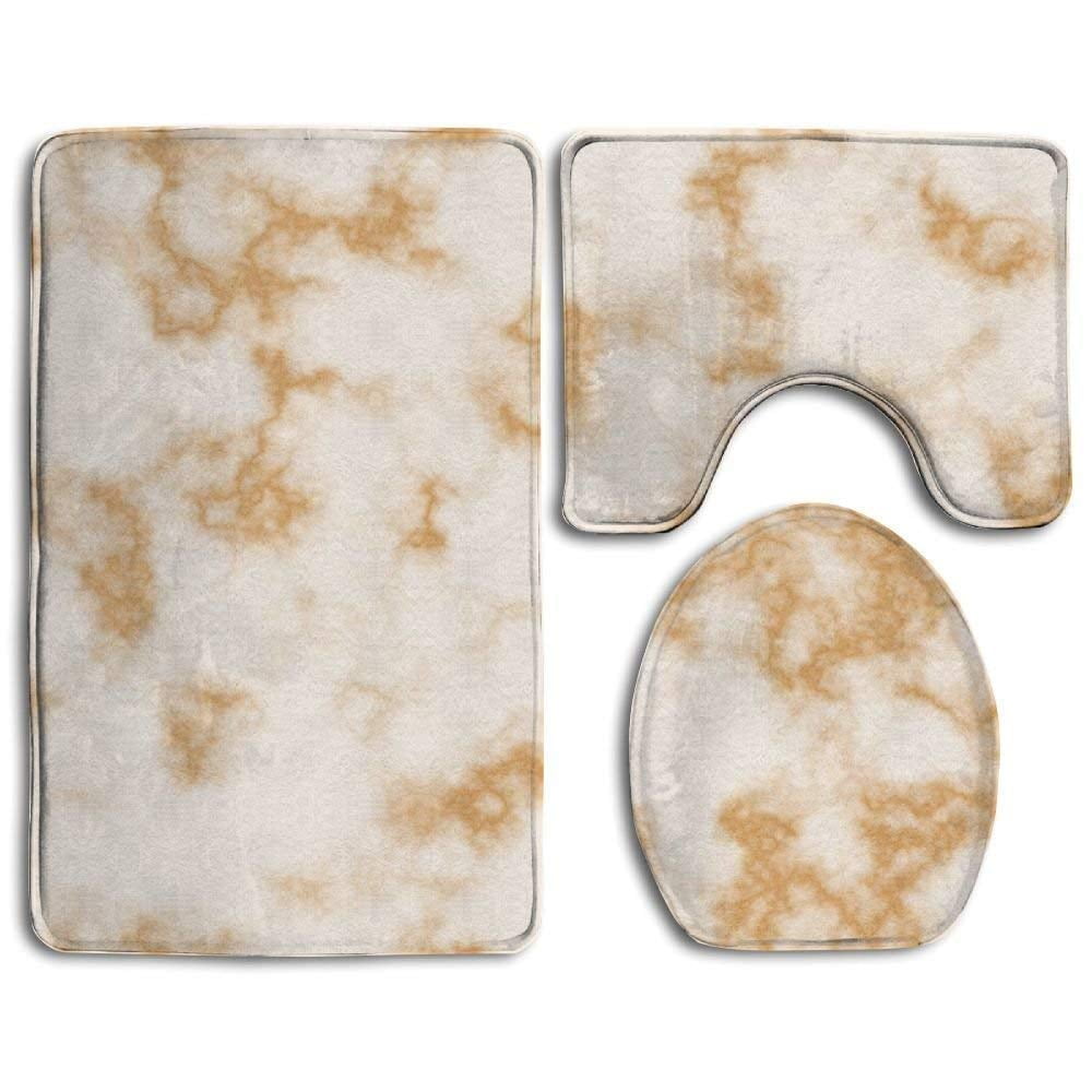 CHAPLLE White Gold Marble 3 Piece Bathroom Rugs Set Bath Rug Contour