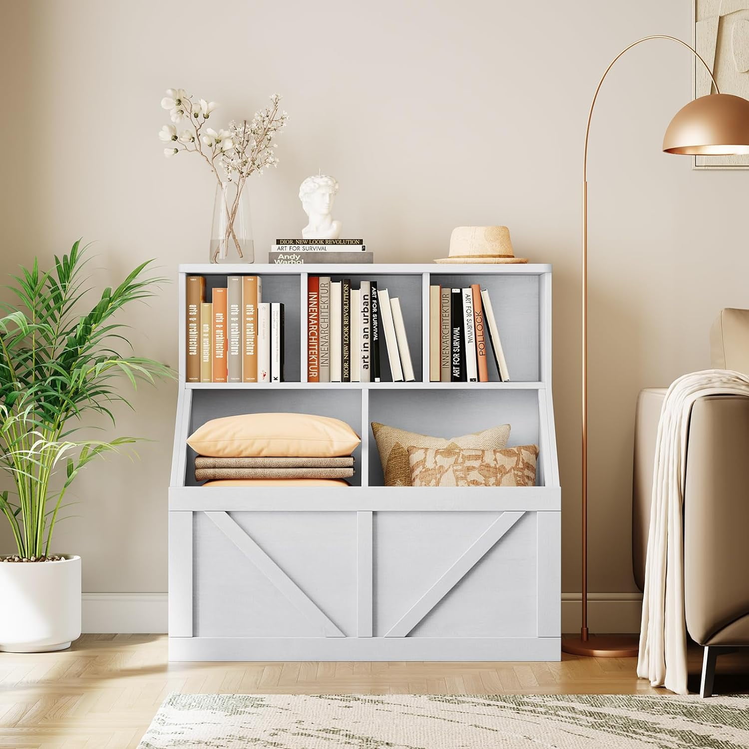 Toy Storage Organizer, Bookshelf and Toy Storage, Toddlers Bookshelf Toy Organizer for Rooms Playroom Bedroom Nursery Daycare, Vintage White