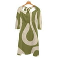 thumbnail image 6 of Abstract Olive Green Wavy Pattern Womens Summer Dress Tie Back A Line Flare Dress, 6 of 9