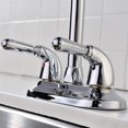 thumbnail image 3 of Grifo de baño cromado de dos manijas de arco bajo con conjunto de drenaje, grifo doble de cobre para lavabo frío y caliente, grifo giratorio 360, lavabo para inodoro, 3 of 4