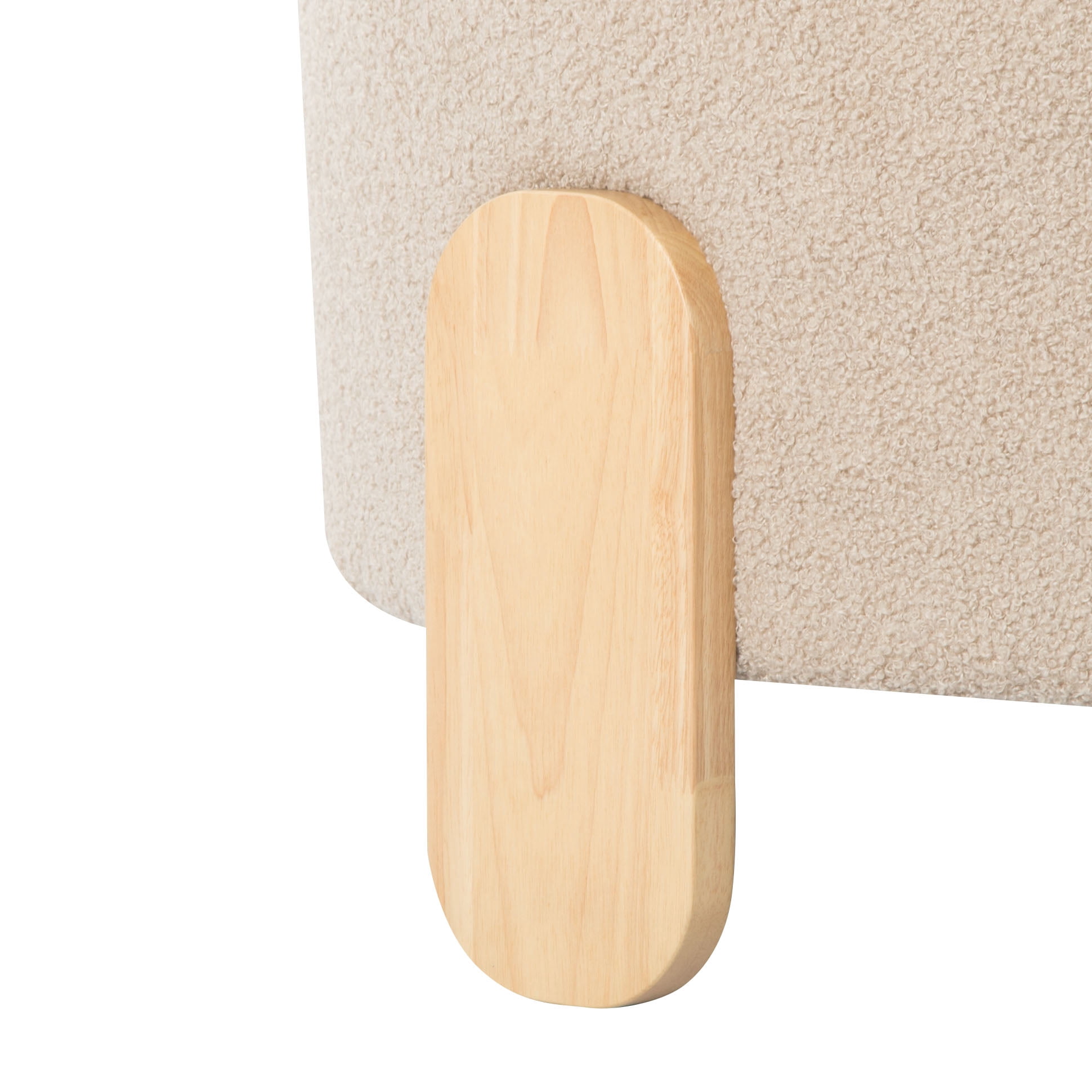 Gewnee 24.8”Round Ottoman,Teddy Fur Cushioned Stool,Solid Wood Legs,Home Office Multi-Functional Leisure Ottoman.(Beige)