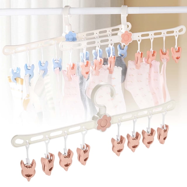 Oliegs Functional Windproof Sock Clip Clothesline With 10 Clips Portable Folding Sock Rack Underwear Clothesline Rack Balcony Travel Versatile Slip Clothes Clip