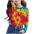 thumbnail image 4 of Favoffer Summer Unisex Kids Multicolor Tie-Dye Graphic Tee Round Neck Long Sleeve Stretchy Trendy Top Casual Travel Home Party 3-14Y, 4 of 5