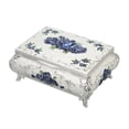 thumbnail image 2 of Trinket Box, Rectangular Vintage Jewelry Box  For Ladies Girls Silver White Blue Rose, 2 of 8