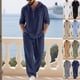thumbnail image 4 of Ceisia Men's Loose Fit Cotton-Linen 2-Piece Set Hooded Henley Long Sleeve Shirt with Elastic Waist Wide Leg Pants Gifts, 4 of 9
