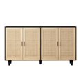 thumbnail image 5 of GZXS Modern Rattan-Door Storage Sideboard – 4-Door Credenza Buffet with Adjustable Shelves, 62.2"W Accent Cupboard for Entryway, Living Room, Dining Room & Kitchen (Black Frame + Natural Handles), 5 of 8