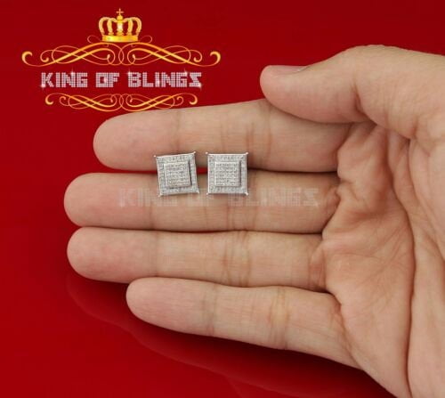 King of Bling's 0.36ct Diamond Stud Earrings For Women's White 925 Sterling Silver For Men's