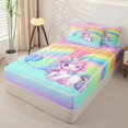 thumbnail image 2 of Homewish Girls Unicorn Rainbow Print Zipper Full Size Comforter Sets with Fitted Sheet and 2 Pillowcases,Colorful Glitter Print Monogrammed J Zipper Bedding Set For Kids,Pink Reversible,4-Piece, 2 of 7
