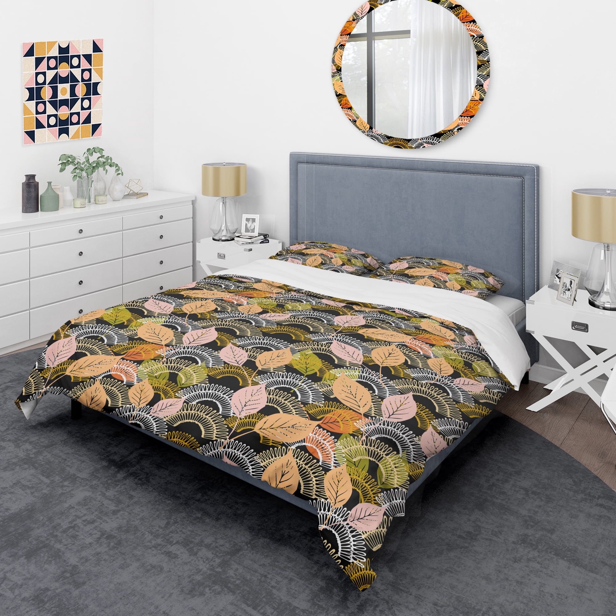 Designart 'Autumn leaves lace textured pattern' Mid-Century Modern Duvet Cover Set