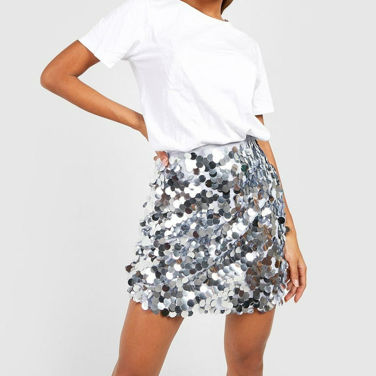 GDREDA Womens Skirts Women s Sequin Mini Skirt Glitter Skirt Belly Dance Short Skirt Clubwear Festival Concert Dance Fringe Hip Scarf Skirt Silver Walmart